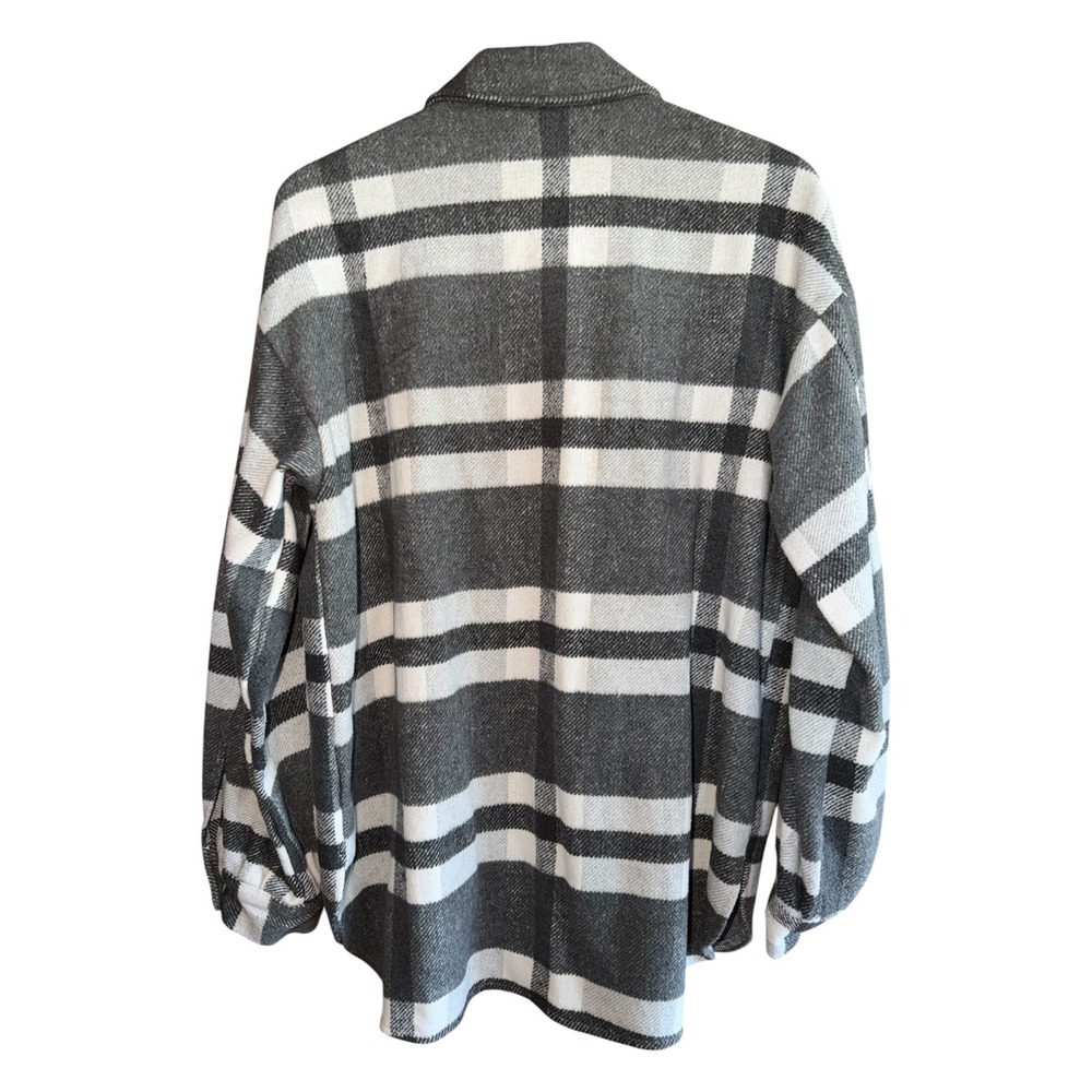 Womens Shacket Grey White Plaid Oversized Button Up Shirt Jacket Size L Gorpcore - Picture 3 of 10